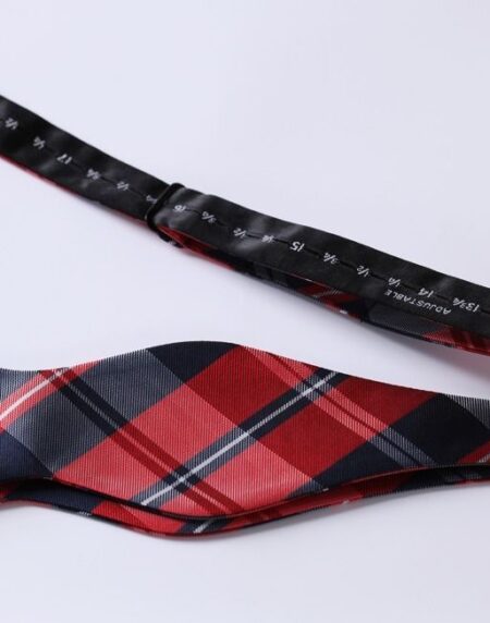 Men's Red Navy Blue Check Silk Self Bow Tie & Handkerchief - Amedeo Exclusive