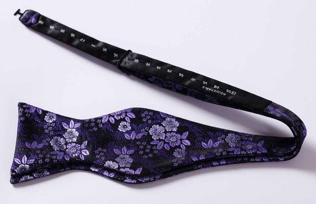 Men's Purple Floral Silk Self Bow Tie & Handkerchief - Amedeo Exclusive