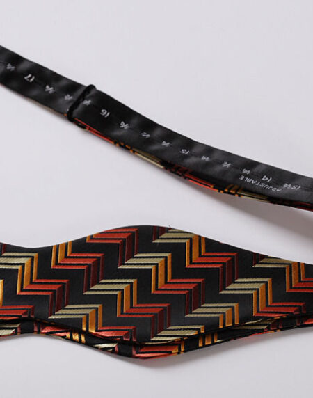 Orange Black Stripe Mens Silk Self tie Bow Tie with Pocket Squares Set - Amedeo Exclusive