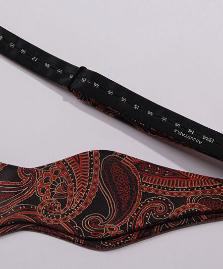 Orange Paisley Mens Silk Self tie Bow Tie with Pocket Squares Set - Amedeo Exclusive