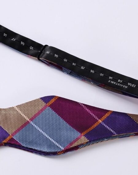Multicolor Check Mens Silk Self tie Bow Tie with Pocket Squares Set - Amedeo Exclusive