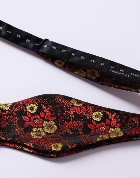 Men's Silk Orange Floral Self  Bow Tie Pocket Handkerchief - Amedeo Exclusive