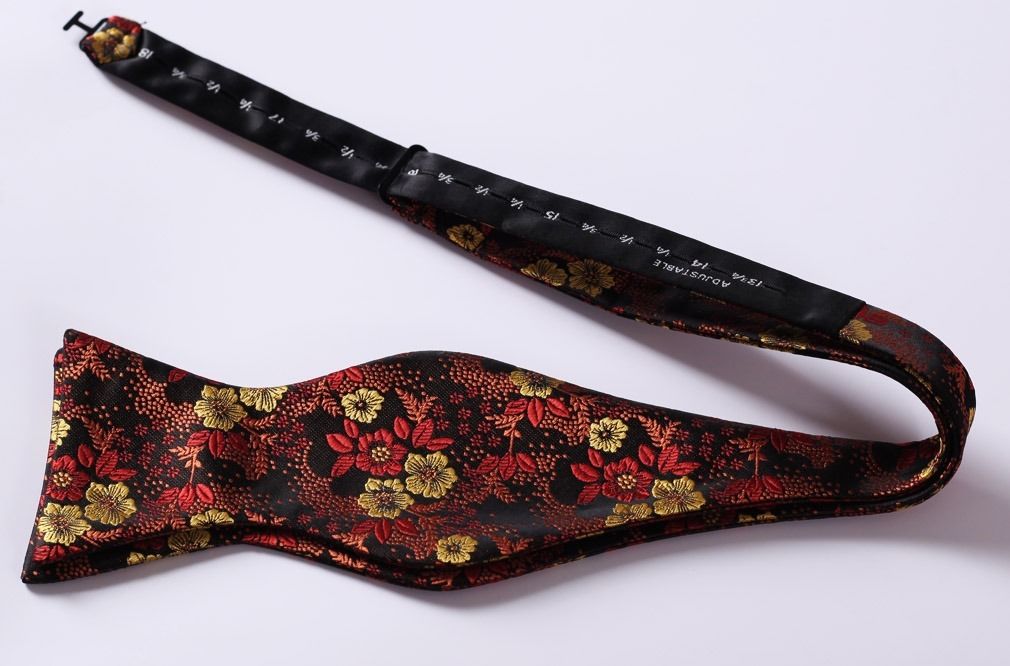 Men's Silk Orange Floral Self Bow Tie Pocket Handkerchief - Amedeo Exclusive