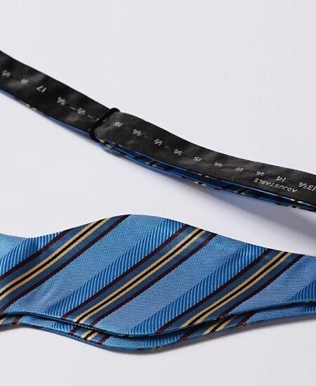 Men's Silk Blue Yellow Stripe Self  Bow Tie Pocket Handkerchief - Amedeo Exclusive