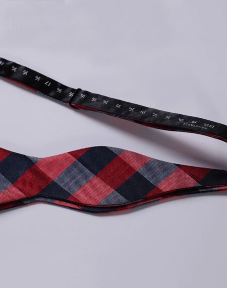 Red Navy Check Mens Silk Self tie Bow Tie with Pocket Squares Set - Amedeo Exclusive