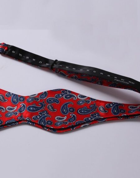 Hot Red Blue Pailsey Mens Silk Self tie Bow Tie with Pocket Squares Set - Amedeo Exclusive