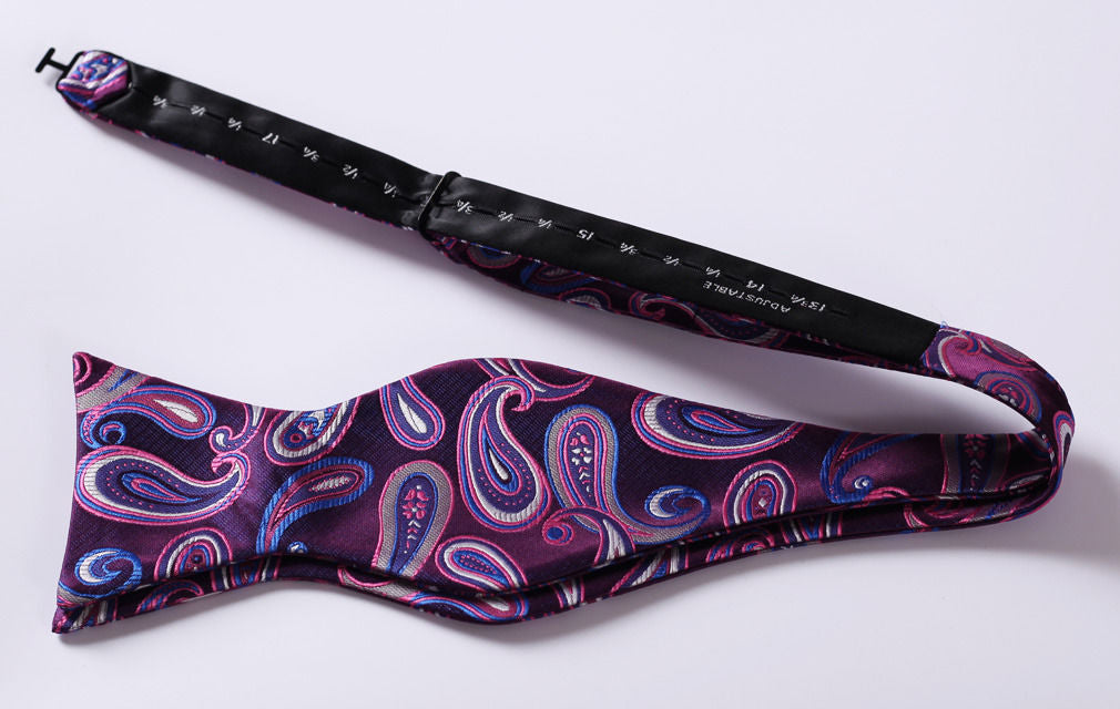 Purple Blue Paisley Mens Silk Self tie Bow Tie with Pocket Squares Set - Amedeo Exclusive