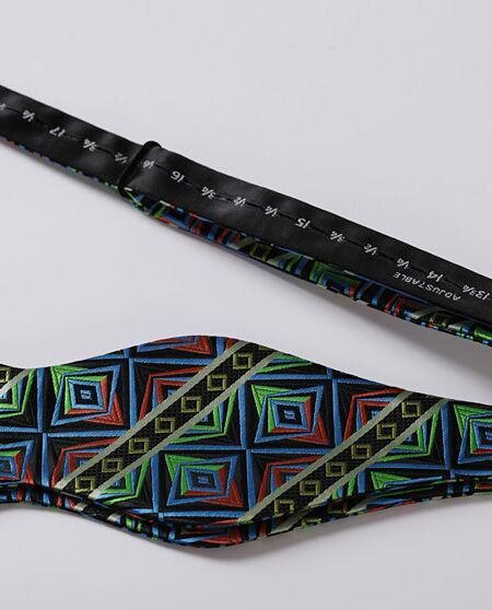 Blue Green Check Mens Silk Self tie Bow Tie with Pocket Squares Set - Amedeo Exclusive