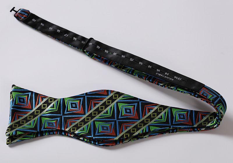 Blue Green Check Mens Silk Self tie Bow Tie with Pocket Squares Set - Amedeo Exclusive
