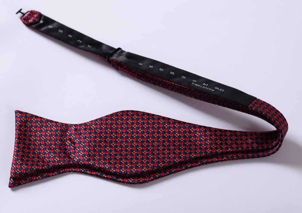 Men's Silk Orange Blue Check Self Bow Tie Pocket Handkerchief - Amedeo Exclusive
