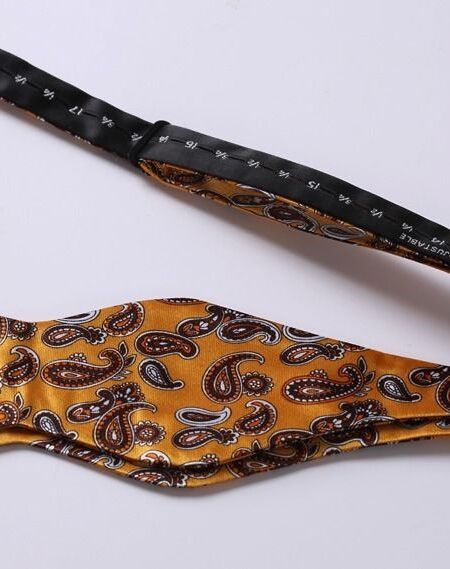 Orange Brown Paisley Mens Silk Self tie Bow Tie with Pocket Squares Set - Amedeo Exclusive