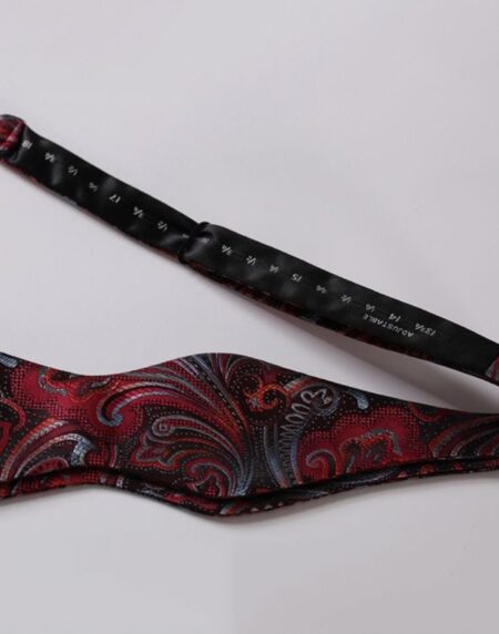 Men's Silk Red Gray Floral Self  Bow Tie Pocket Handkerchief - Amedeo Exclusive