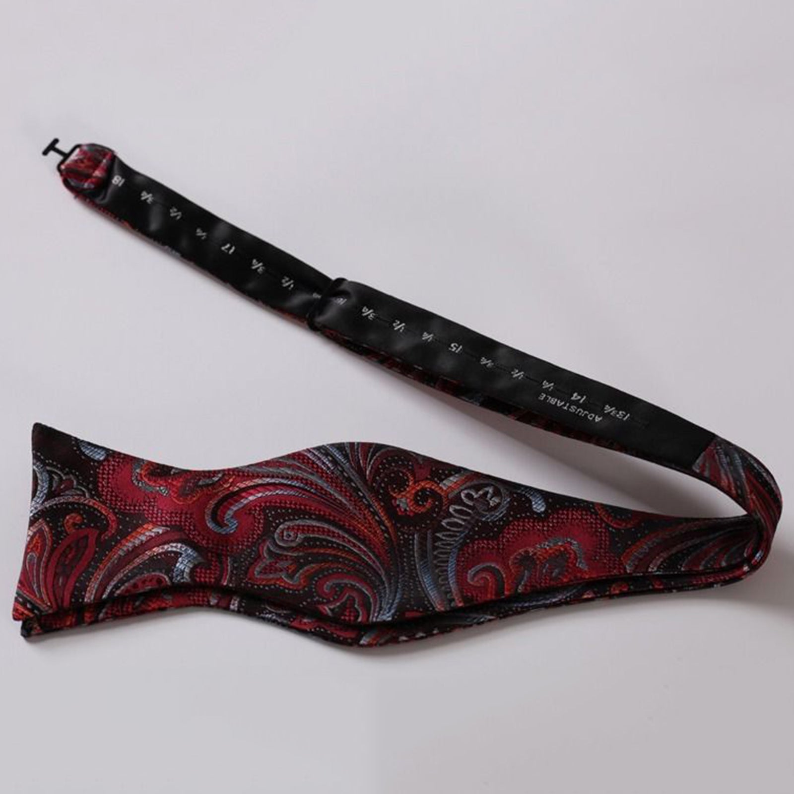 Men's Silk Red Gray Floral Self Bow Tie Pocket Handkerchief - Amedeo Exclusive