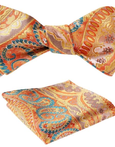 Orage Green Paisley Mens Silk Self tie Bow Tie with Pocket Squares Set - Amedeo Exclusive