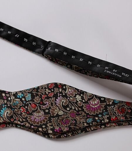 Men's Silk Brown Pink Floral Self Bow Tie Handkerchief - Amedeo Exclusive