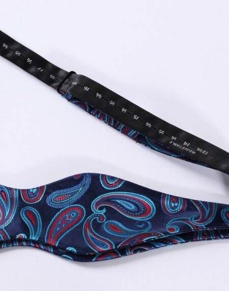 Blue Red Paisley Mens Silk Self tie Bow Tie with Pocket Squares Set - Amedeo Exclusive
