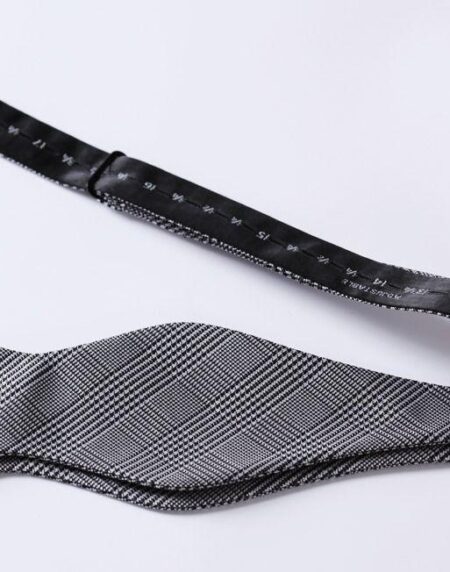 Men's Silk Black White Check Self  Bow Tie Pocket Handkerchief - Amedeo Exclusive
