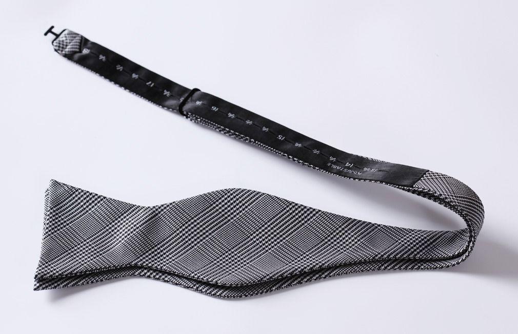 Men's Silk Black White Check Self Bow Tie Pocket Handkerchief - Amedeo Exclusive