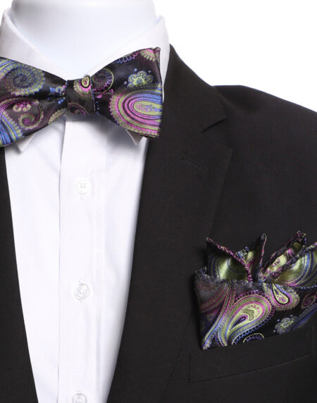 Men's Silk Rainbow Swirls Self Bow Tie - Amedeo Exclusive