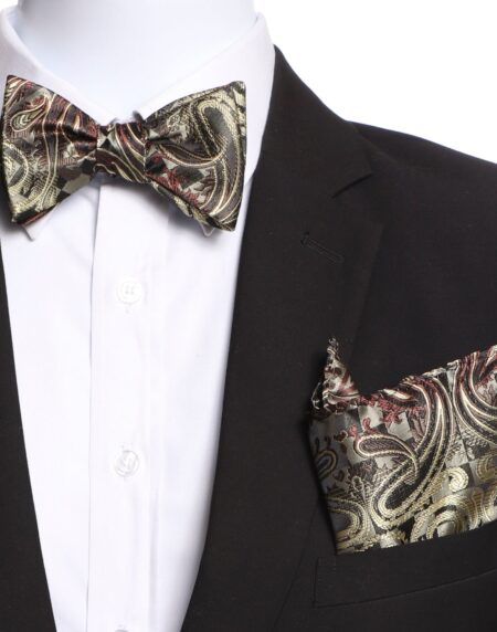 Men's Multi Brown Swirls jacquard woven Italian Silk Self Bow Tie - Amedeo Exclusive