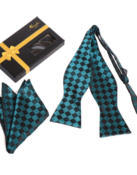 Men's Turquoise & Black Self Bow Tie - Amedeo Exclusive