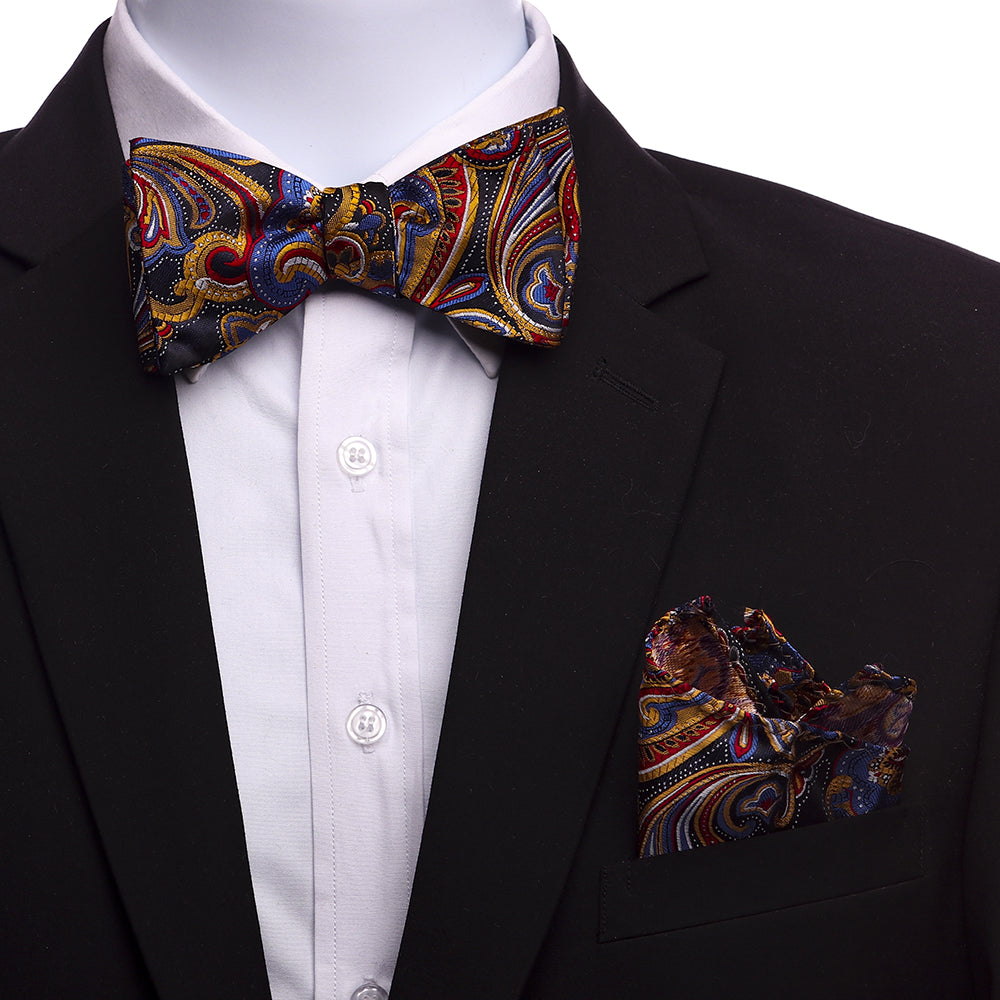 Men's Navy Blue Bronze Plaid Self Bow Tie - Amedeo Exclusive