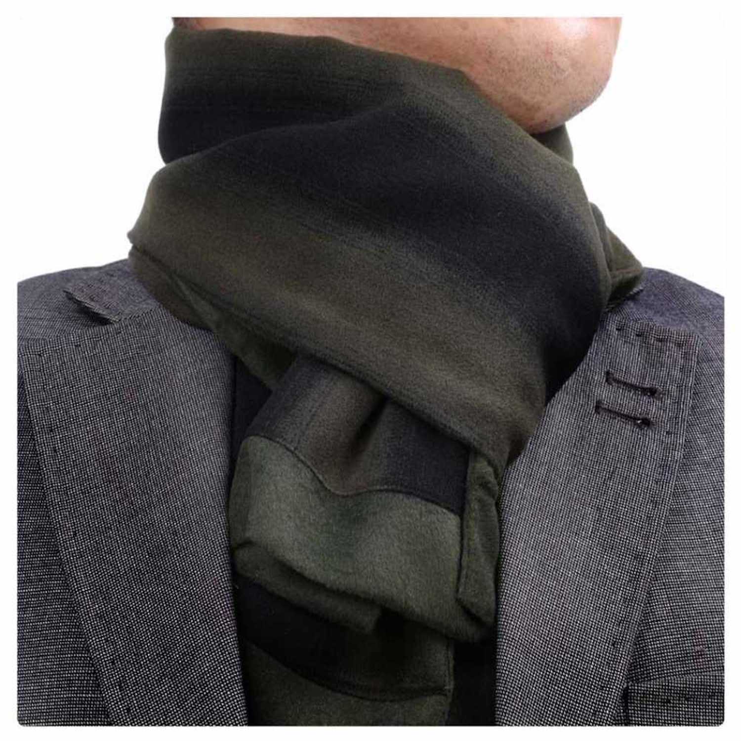 Unisex Black Army Green Striped Soft Fashion Dress Scarves for Winter Made of Silk Blend - Amedeo Exclusive