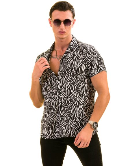 Black & White Zebra Print Hawaiian Shirt for Men – European Made Summer Wear