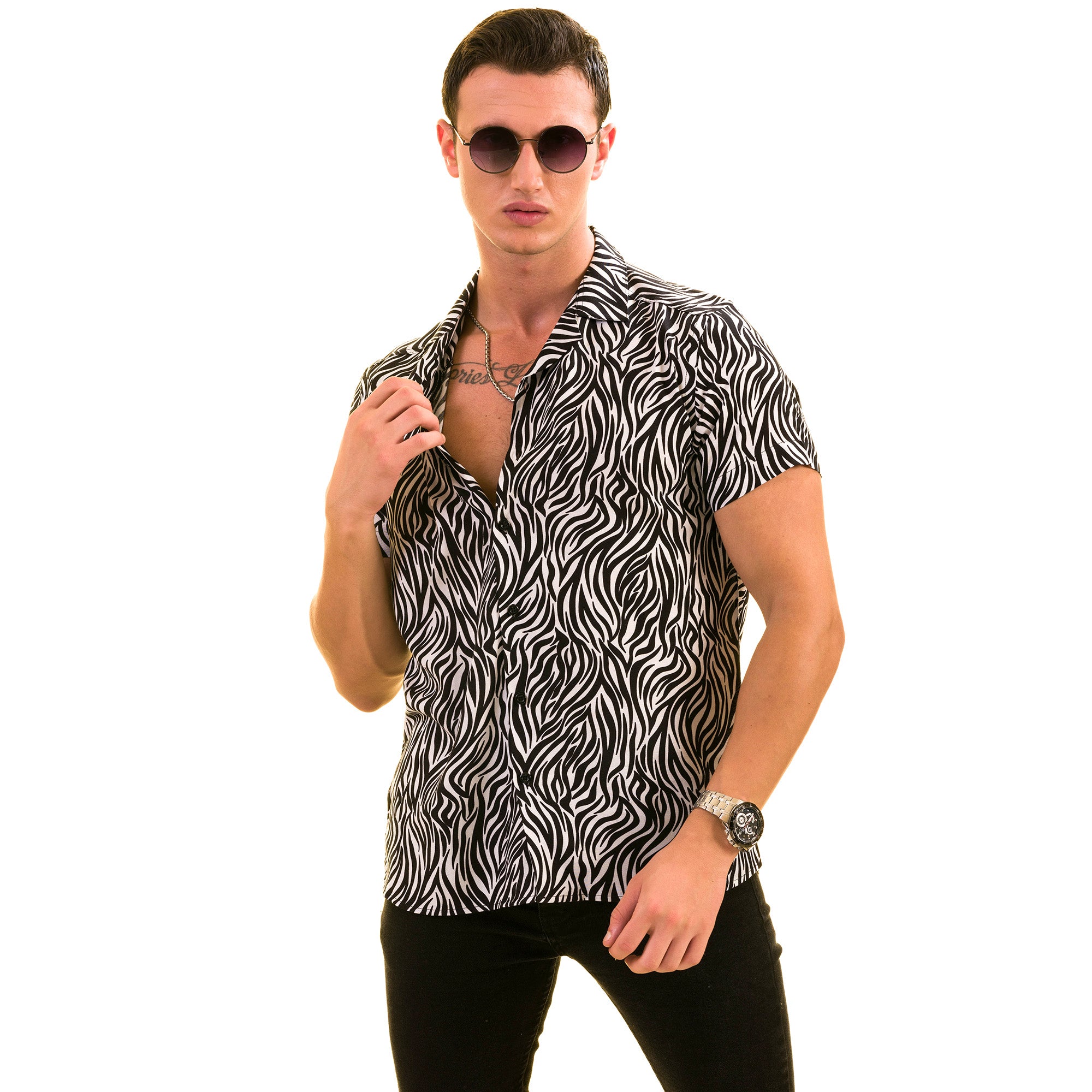 Black & White Zebra Print Hawaiian Shirt for Men – European Made Summer Wear