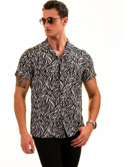 Black & White Zebra Print Hawaiian Shirt for Men – European Made Summer Wear