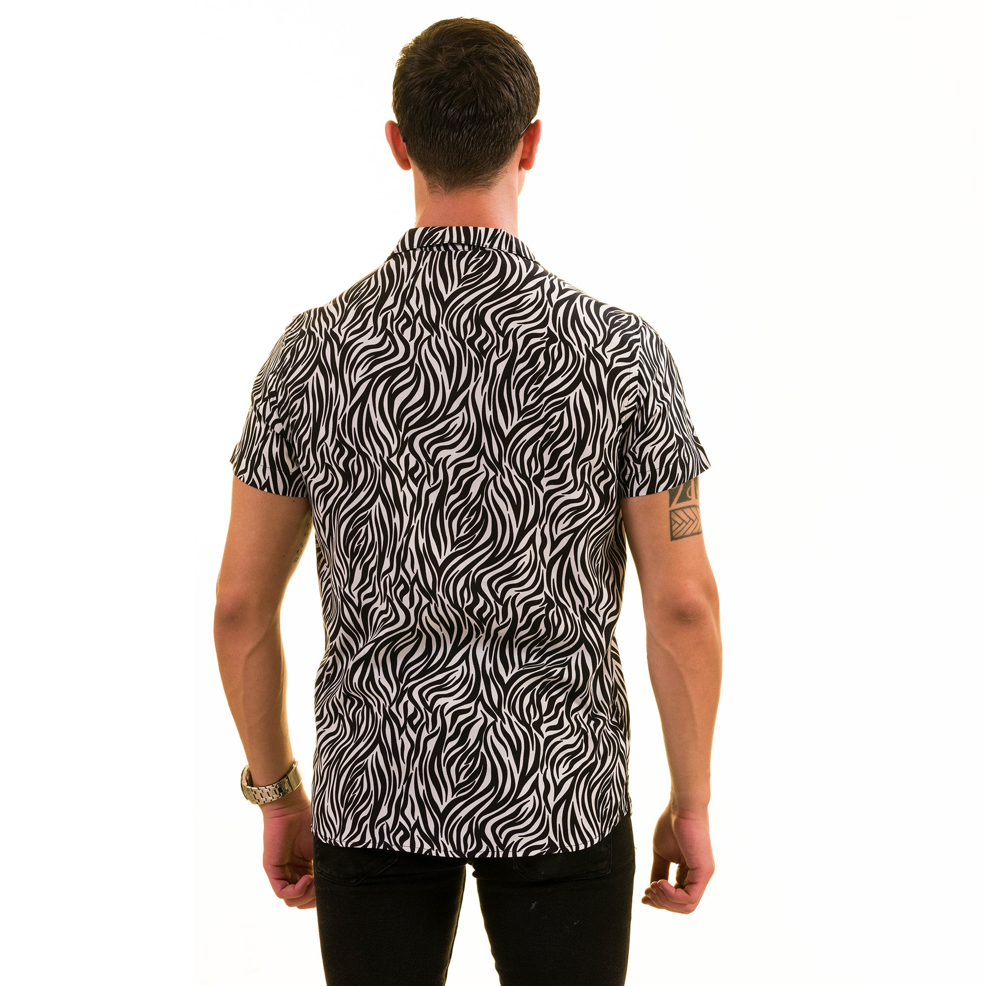 Black & White Zebra Print Hawaiian Shirt for Men - European Made Summer Wear - Image 3