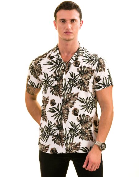White Printed Tropical Hawaiian Shirt for Men – European Made Summer Wear