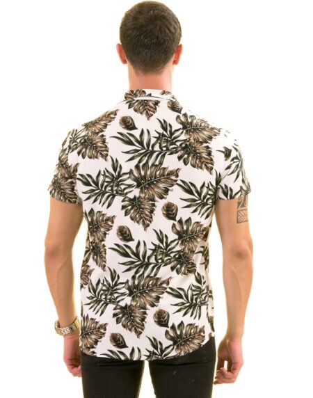 White Printed Tropical Hawaiian Shirt for Men – European Made Summer Wear