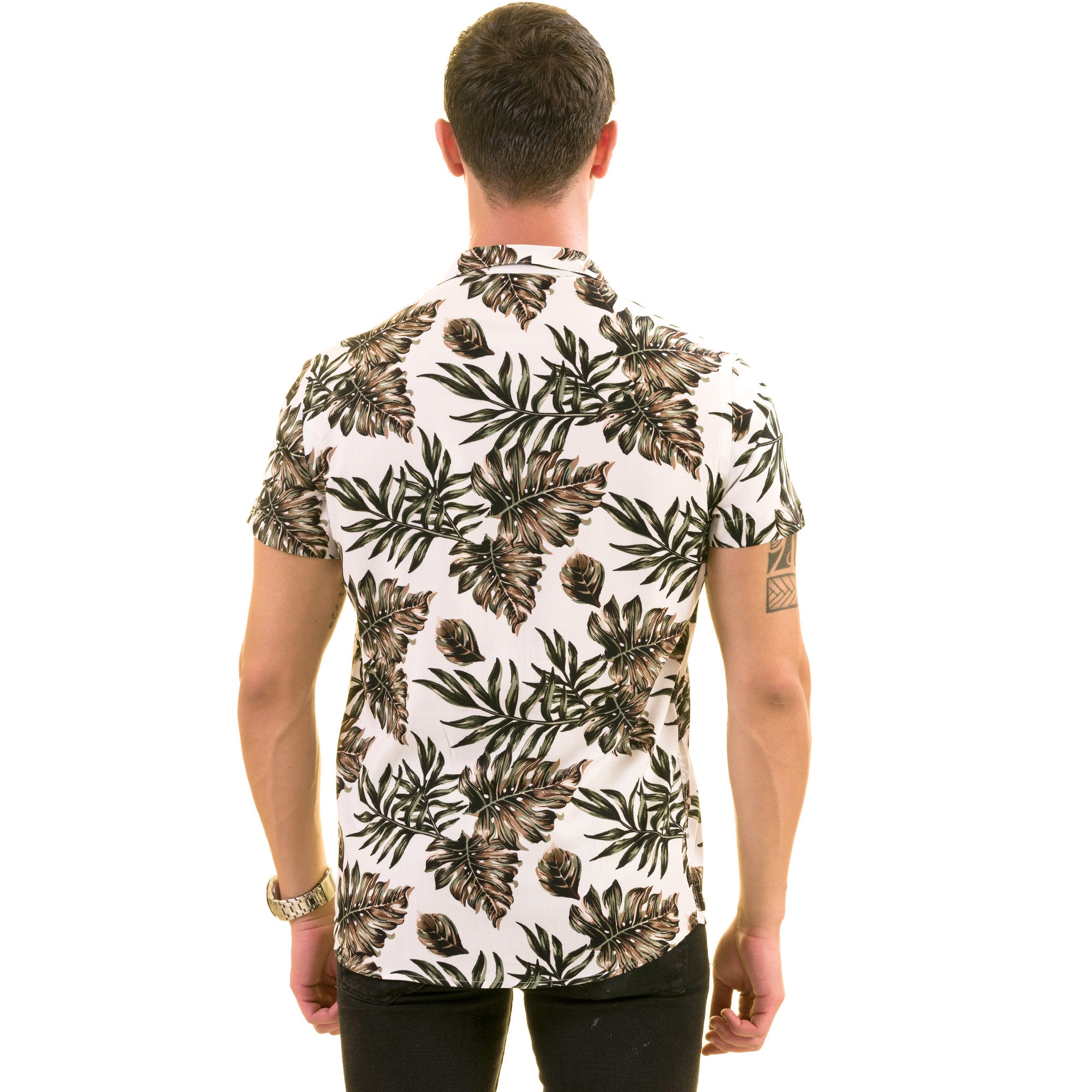 White Printed Tropical Hawaiian Shirt for Men - European Made Summer Wear - Image 3