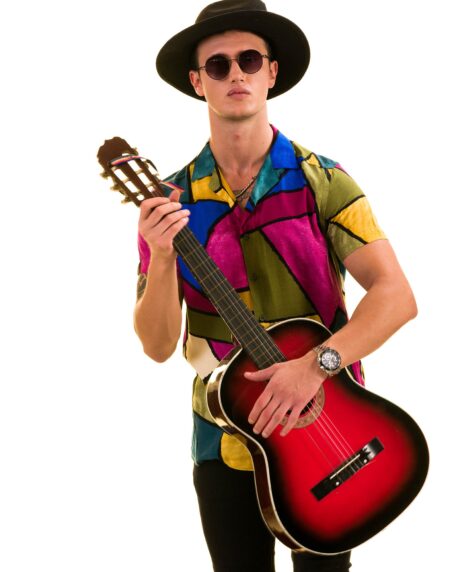 Green Purple Mustard Print Hawaiian Shirt for Men – European Designed Summer