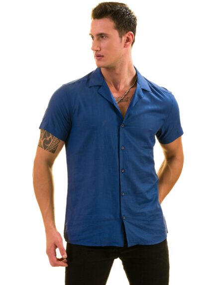 Blue Solid Hawaiian Shirt for Men – European Designed Summer Style