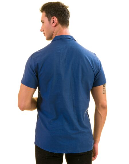 Blue Solid Hawaiian Shirt for Men – European Designed Summer Style