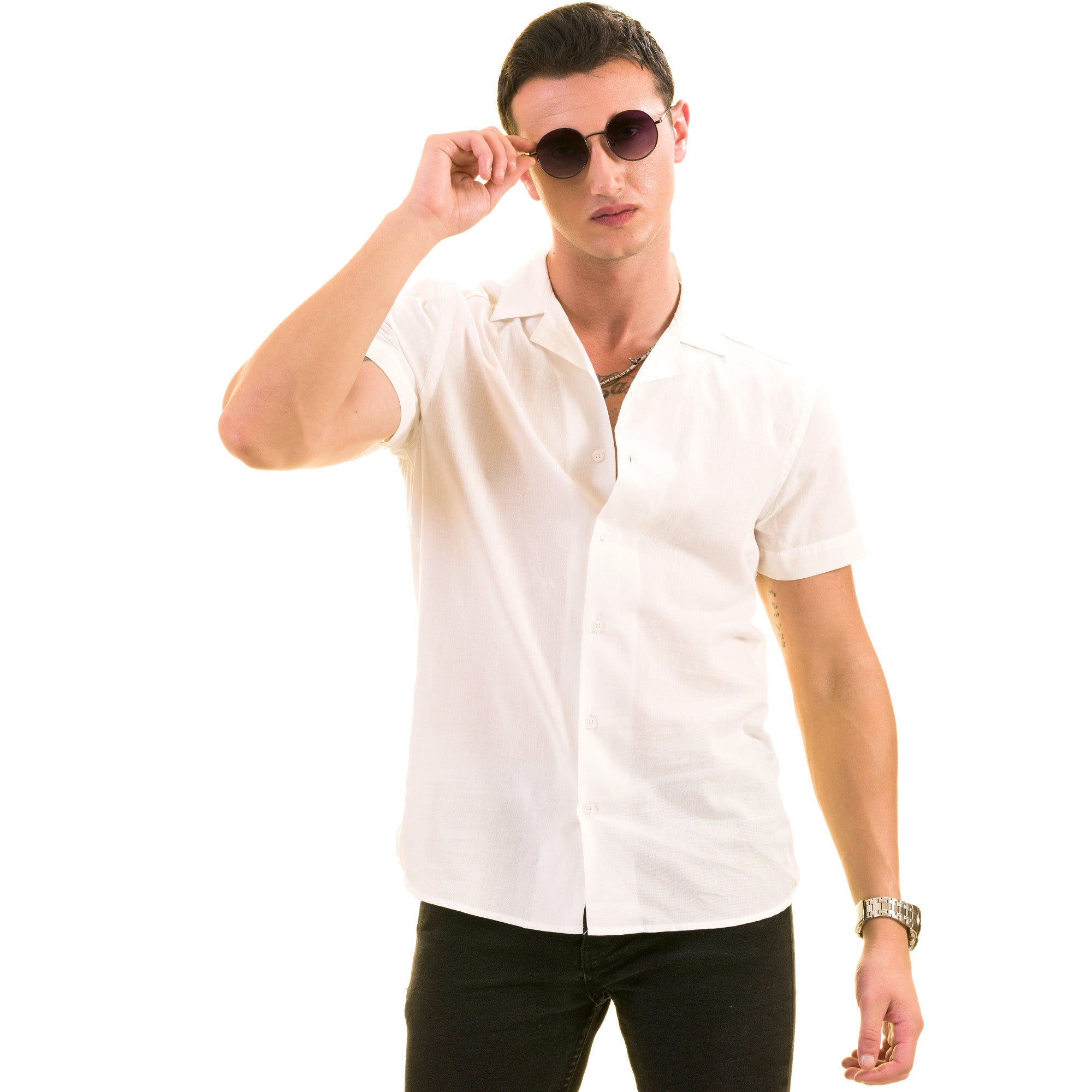 Men's Blue White Palm Trees European Made & Designed Hawaiian Summer Shirts