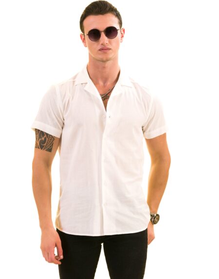 Men’s Blue White Palm Trees European Made & Designed Hawaiian Summer Shirts