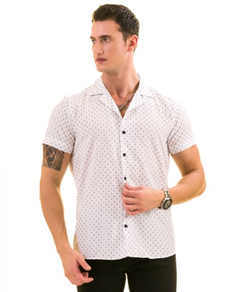 White Dotted European Made & Designed Hawaiian Summer Shirt for Men