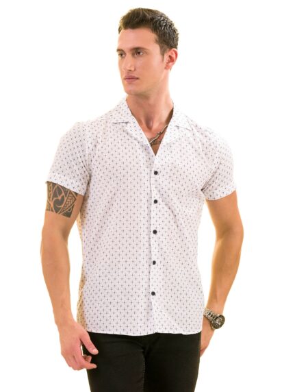 White Dotted European Made & Designed Hawaiian Summer Shirt for Men