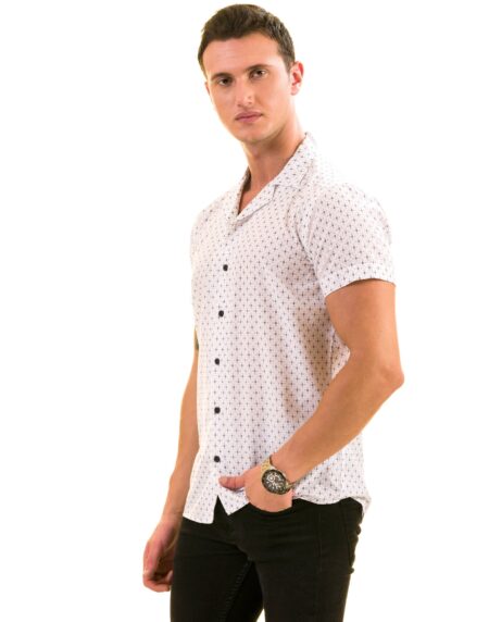 White Dotted European Made & Designed Hawaiian Summer Shirt for Men