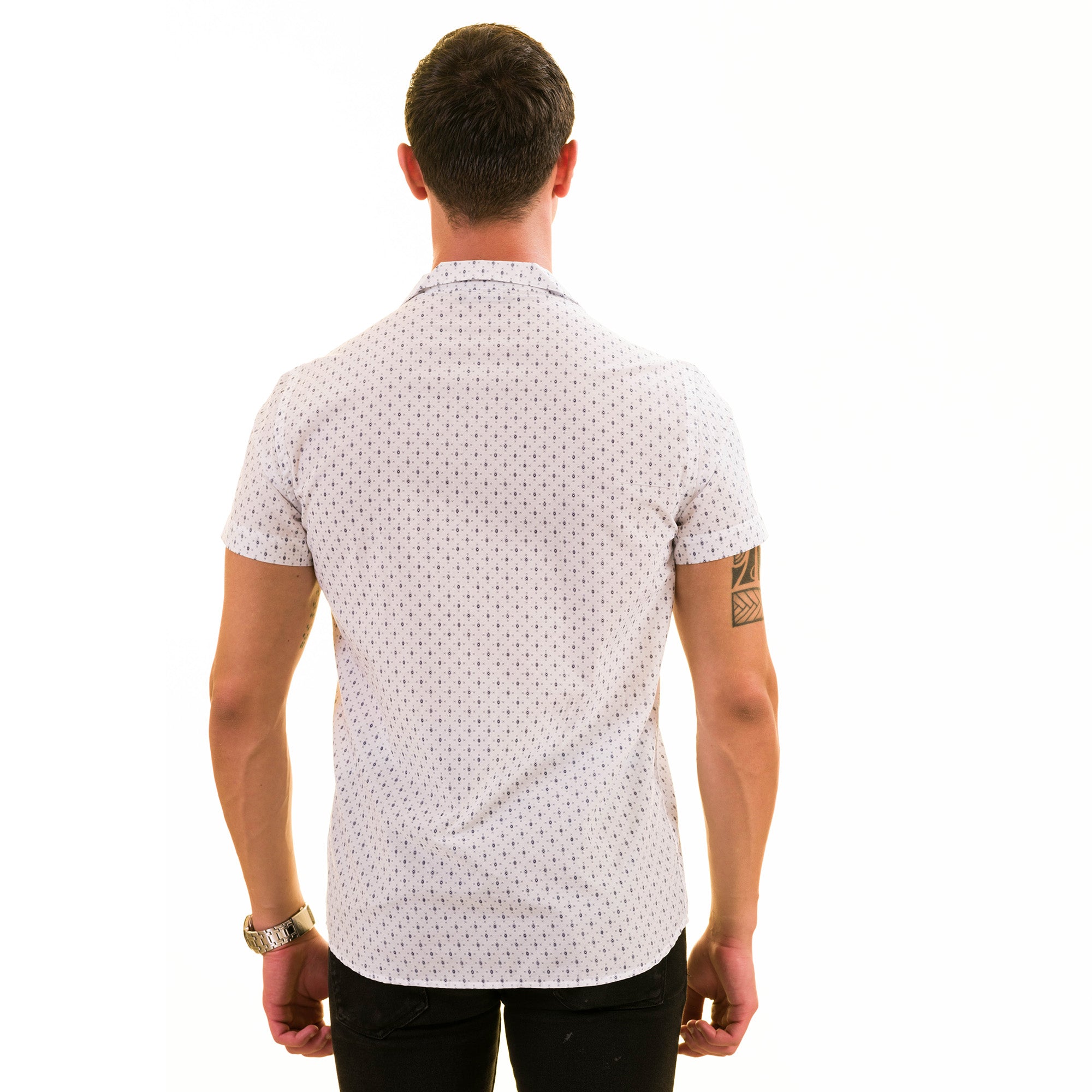White Dotted European Made & Designed Hawaiian Summer Shirt for Men - Image 5