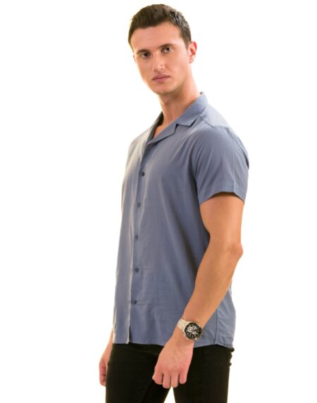 Light Blue Solid Hawaiian Shirt for Men – European Designed Summer Style