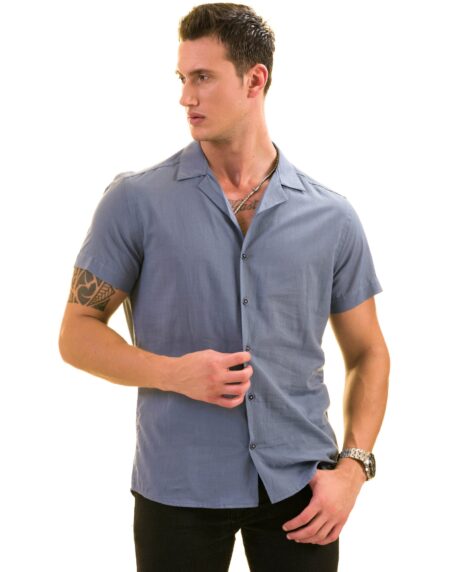 Light Blue Solid Hawaiian Shirt for Men – European Designed Summer Style