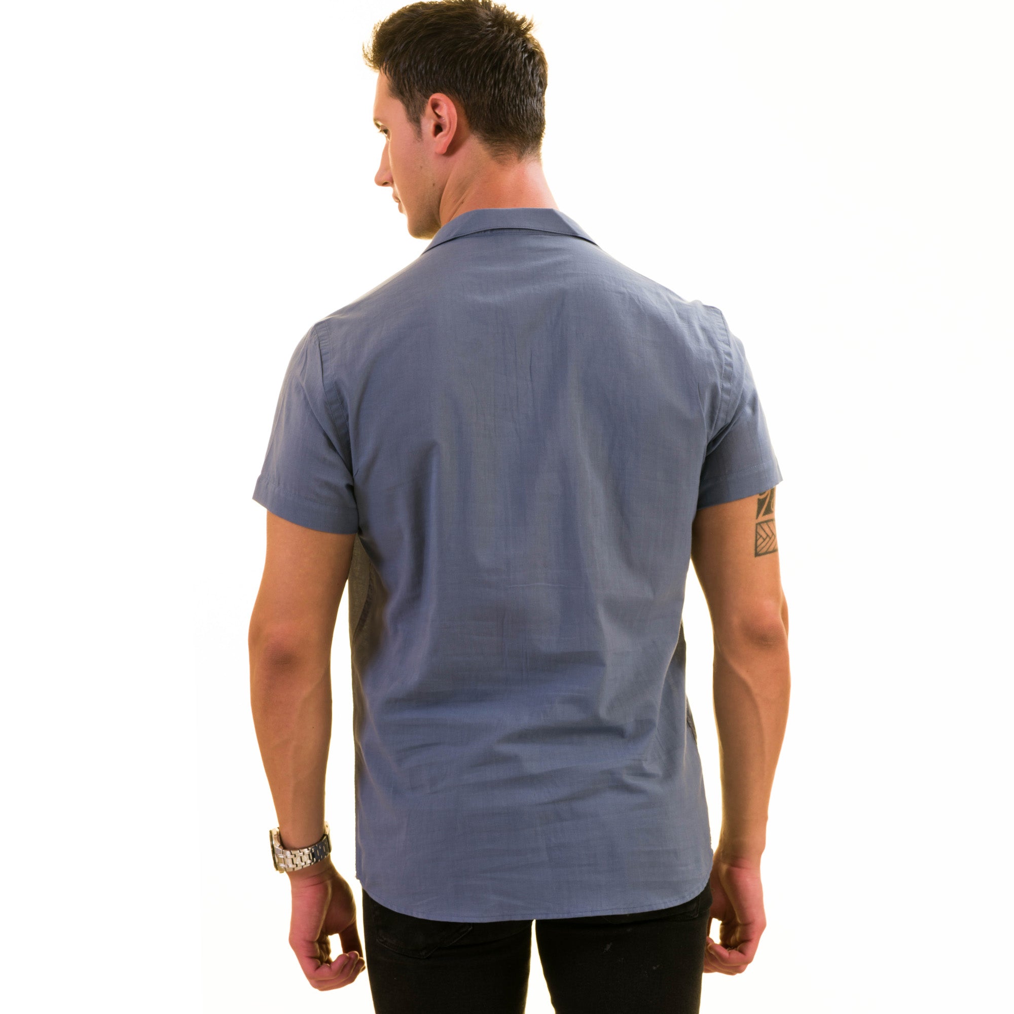 Light Blue Solid Hawaiian Shirt for Men - European Designed Summer Style - Image 5