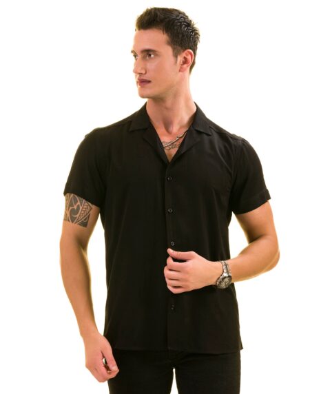 Black Solid Hawaiian Shirt for Men – European Designed Summer Style