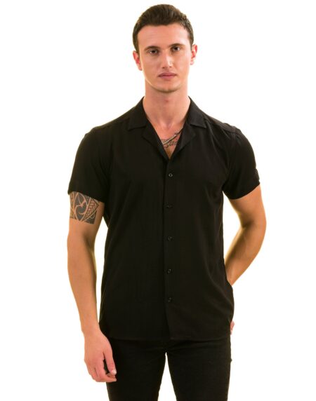 Black Solid Hawaiian Shirt for Men – European Designed Summer Style