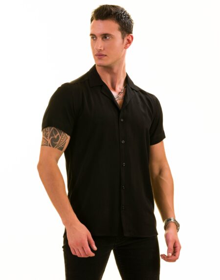 Black Solid Hawaiian Shirt for Men – European Designed Summer Style