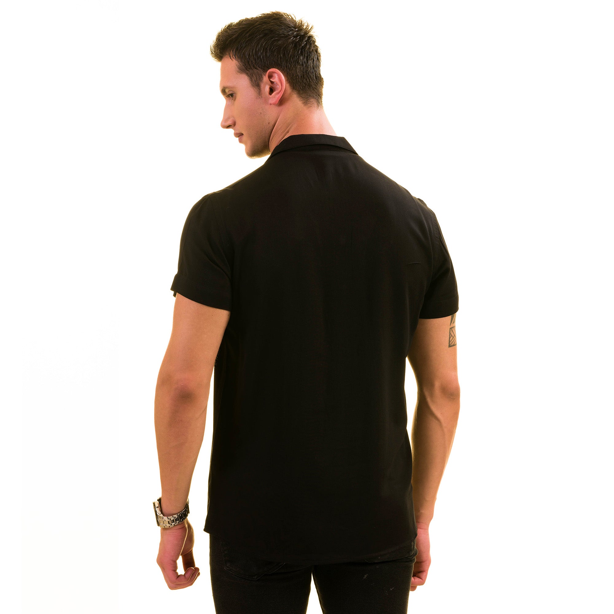 Black Solid Hawaiian Shirt for Men - European Designed Summer Style - Image 4